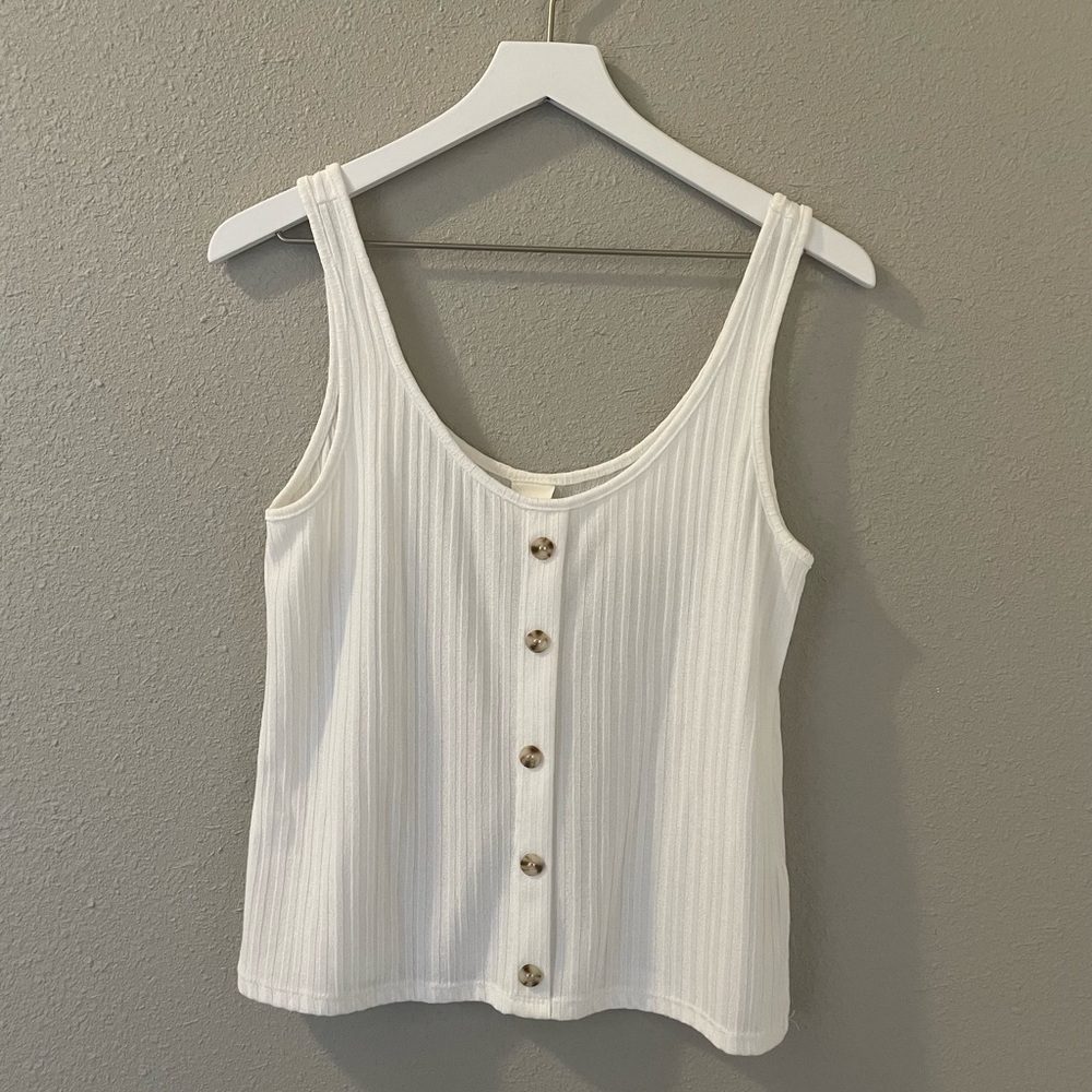 H&M Ribbed White Button Tank